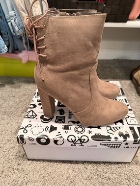 Women's Taupe Suede High-Heel Ankle Boots
